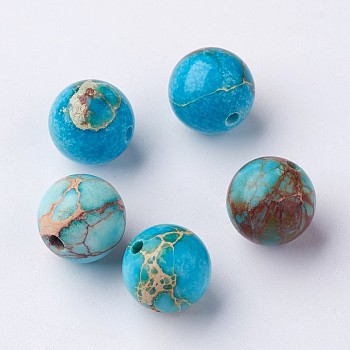 Round Natural Imperial Jasper Beads, Dyed, Sky Blue, 10mm, Hole: 1mm