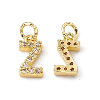 Real 18K Gold Plated Brass Micro Pave Clear Cubic Zirconia Charms, with Jump Ring, Letter.Z, 11.5x6x2.5mm, Hole: 3.4mm