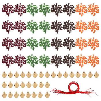 Autumn DIY Maple Leaf Tree Felt Hanging Ornaments, with Bell and Rope, for Home Thanksgiving Day Decoration, Mixed Color, 375x60x8.5mm, 16pcs/set