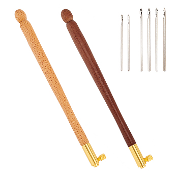 2 Sets 2 Colors Wood Tambour Hooks, with Steel Needles, for 3D French Embroidery Crochet Tools, Mixed Color, 122x12x6mm, 1 set/color