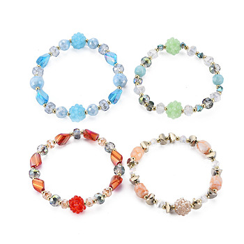 Faceted Glass Beads Stretch Bracelets, Womens Fashion Flower Shape Bracelets, Mixed Color, Inner Diameter: 1-7/8 inch(4.9cm)
