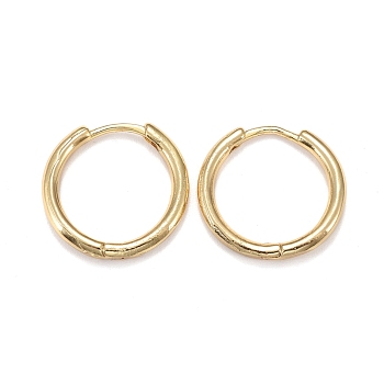 Brass Huggie Hoop Earrings, Long-Lasting Plated, Ring, Real 18K Gold Plated, 16.5~17x2mm, Pin: 0.9mm