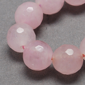 Natural Jade Bead Strands, Dyed, Faceted, Round, Pink, 8mm, Hole: 1mm, about 48pcs/strand, 14.9 inch