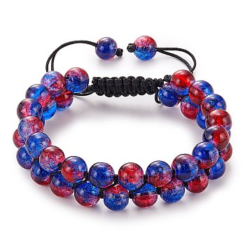 Sparkling Round Glass Braided Bead Bracelet, Double Layered Wrap Adjustable Bracelet for Women, Medium Blue, Inner Diameter: 2~3-1/8 inch(5~7.8cm) 