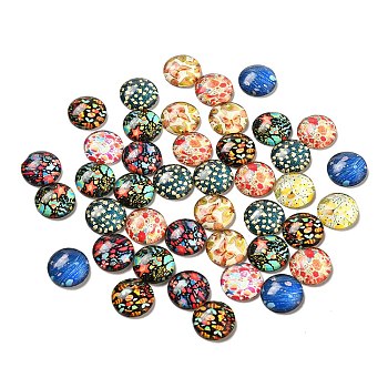 Flatback Half Round Insect and Plants Pattern Glass Dome Cabochons, for DIY Projects, Mixed Color, 14x4mm