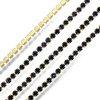 Brass Rhinestone Strass Chains, AB Color Rhinestone Cup Chain, Raw(Unplated), Sapphire, 2x1.5mm, about 18.70 Feet(5.7m)/Strand