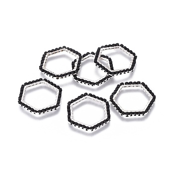 MIYUKI & TOHO Handmade Japanese Seed Beads, with 304 Stainless Steel Link Rings, Loom Pattern, Hexagon, Silver, Black, 19~20x21x1.8~2mm