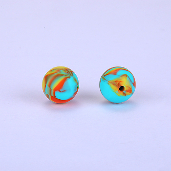 Printed Round Silicone Focal Beads, Colorful, 15x15mm, Hole:2mm