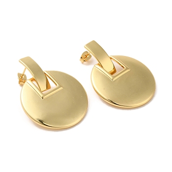Real 18K Gold Plated Brass Dangle Stud Earrings, Long-Lasting Plated, Cadmium Free & Lead Free, Flat Round, 41x32mm