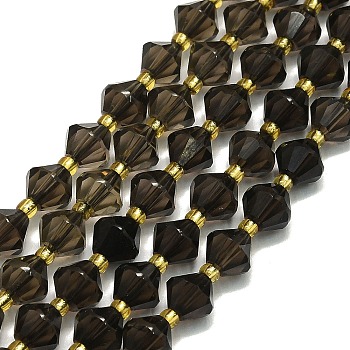 Natural Smoky Quartz Beads Strands, Faceted, Rhombus, 8~8.5x8~8.5mm, Hole: 1mm, about 37pcs/strand, 15.35''(39cm)