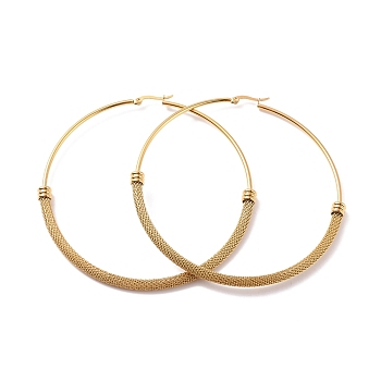 Vacuum Plating 201 Stainless Steel Mesh Chain Shape Big Hoop Earrings with 304 Stainless Steel Pin for Women, Golden, 90x89x6mm, Pin: 0.6mm