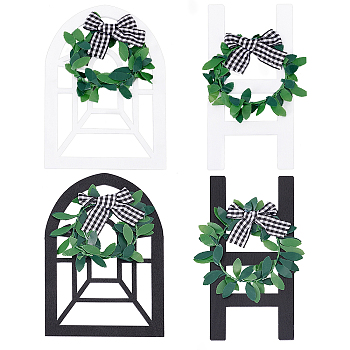 Nbeads 4Pcs 4 Style Wooden Farmhouse Wall Decor Window Frames, Ladder with Leaf & Bowknot, for Home Wall Decorations, Mixed Color, 150x70~100x8~11mm, 1pc/style