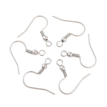 Tarnish Resistant Earrings Findings Original Color 304 Stainless Steel Earring Hooks, with Horizontal Loop, Size: about 15mm wide, 20mm long, 3mm thick, hole: 2mm