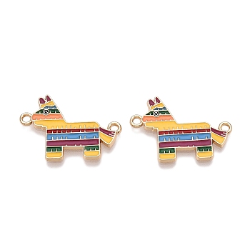 Rack Plating Alloy Enamel Colorful Mexican Donkey Connector Charms, Cinco de Mayo Pinata Links, Golden, 18x25.5x1.5mm, Hole: 1.6mm