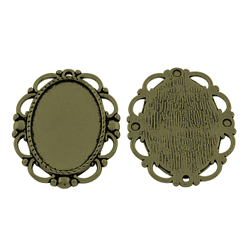 Tibetan Style Alloy Oval Pendant Cabochon Settings, Cadmium Free & Nickel Free & Lead Free, Antique Bronze, 39x30.5x3mm, Hole: 2mm, Tray: 30x20mm