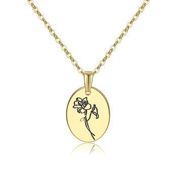 304 Stainless Steel Birth Month Flower Pendant Necklace, Floral Dainty Jewelry for Women, Golden, July Lotus, 17.72 inch(45cm)
