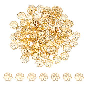 304 Stainless Steel Bead Caps, Multi-Petal, Flower, Golden, 6x1.5mm, Hole: 0.8mm, 100pcs/box