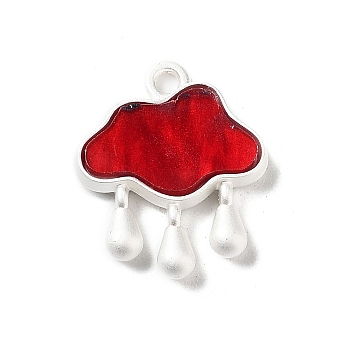 Baking Paint Zinc Alloy with Resin Pendant, Rainny Cloud, Red, 18.5x15.5x3mm, Hole: 1.6mm