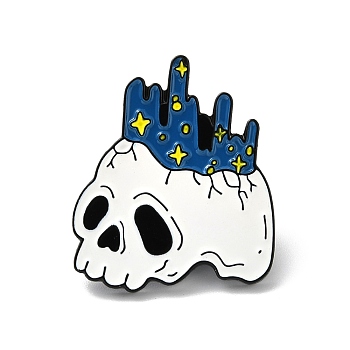 Skull with Crown Enamel Pins, Halloween Alloy Badges for Backpack Clothes, Electrophoresis Black, White, 28.5x24x1.8mm
