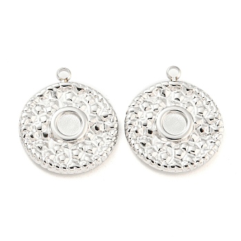 304 Stainless Steel Pendant Cabochon Settings, Flat Round, Stainless Steel Color, Tray: 4mm, 17.5x15.5x2mm, Hole: 1.5mm