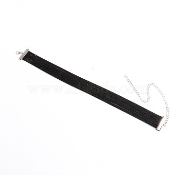 Simple Style Black Suede Cord Multilayer Collar Necklaces, with Alloy Clasp, Platinum, 11.3 inch(NJEW-N0052-019)
