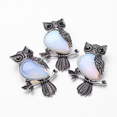 Antique Silver Owl Opalite Big Pendants