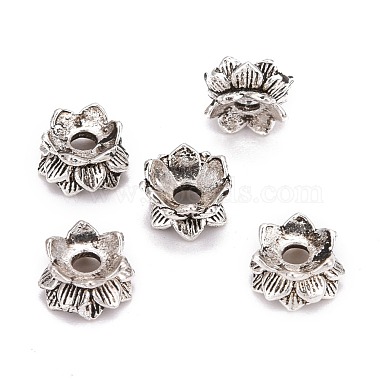 Buddhistischen Schmuck Zubehör tibetischen Stil Lotusdoppelseitige Perlenkappen(X-PALLOY-O042-03)-4