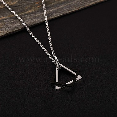 304 Stainless Steel Triangle & Rhombus Pendant Necklace with Box Chains(JN1045B)-2