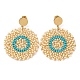 Woven Glass Beaded Flat Round Dangle Stud Earrings(EJEW-A105-12G)-1
