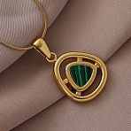 316 Surgical Stainless Steel with Dyed Synthetic Shell Triangle Pendant Necklaces for Women, Green, Golden, 15.75 inch(40cm)(ZG7570)