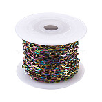PVD Vacuum Plating 304 Stainless Steel Cable Chains, Long-Lasting Plated, Unwelded, with Spool, Flat Oval, Rainbow Color, 6.5x3.5x0.8mm, 5m/roll(CHS-TA0001-03MC)