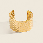 304 Stainless Steel Vintage Textured Wide Cuff Bangles for Women, Real 18K Gold Plated, Inner Diameter: 2.76 inch(7cm)(EO1000)