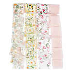 4 Rolls 4 Styles Pastoral Style Polyester Ribbons, Flower Pattern, with Raw Edge, Garment Accessories, Mixed Color, 1-1/2 inch(38mm), about 5.47 Yards(5m)/Set(OCOR-DR0001-17-1)