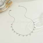304 Stainless Steel Pave Clear Cubic Zirconia Oval Flat Round Tassel Bib Necklaces for Women, Stainless Steel Color, 17.36 inch(44.1cm), Pendant: 6~8x4x2~2.5mm(NJEW-T020-01P)