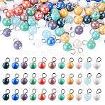 110Pcs 11 Styles Electroplate Round Glass Bead Charms, with Iron Findings, Mixed Color, 13.2mm, Hole: 2.8mm, 10pcs/style(PALLOY-TAC0307)