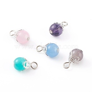 Glass Pendants, with Brass Findings, Round, Platinum
, Mixed Color, 15x8.5mm, Hole: 3mm(PALLOY-JF00675)