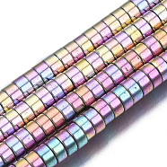 Electroplate Non-magnetic Synthetic Hematite Beads Strands, Heishi Beads, Flat Round/Disc, Rainbow Plated, 4x2mm, Hole: 1mm, about 190pcs/strand, 16.1 inch(G-T061-141E)
