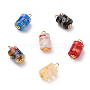 Column Handmade Millefiori Glass Lampwork Charms, with Iron Flat Head Pins and Alloy Spacer Beads, Mixed Color, 17x19.5mm, Hole: 3mm(X-PALLOY-JF00552)