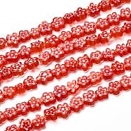 Handmade Millefiori Glass Bead Strands, Flower, Red, 6.4~9x3.2mm, Hole: 1mm, about 56pcs/Strand, 15.75''(40cm)(X-LAMP-J035-8mm-16)