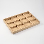 Rectangle Wood Pesentation Boxes, Covered with Hemp Cloth, 12 Compartments, BurlyWood, 24x35x3cm(X-ODIS-N016-06)