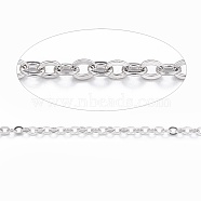 304 Stainless Steel Cable Chains, Soldered, with Spool, Flat Oval, Stainless Steel Color, 1.5x1.2x0.3mm, about 65.61 Feet(20m)/roll(CHS-E004-01P)