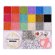 DIY Seed Beads Jewelry Set Making Kit, Including Glass Seed & Acrylic Beads, Alloy Clasps & Charms, Iron Bead Tips & Jump Rings, Mixed Color, Glass Seed Beads: 1.5~2mm, Hole: 0.5~1mm, 14400pcs/box(DIY-YW0005-56)