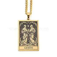 304 Stainless Steel Tarot Pendant Necklaces, Cable Chain Necklaces, Gemini, 23.23~24.21 inch(59~61.5cm)(NJEW-A026-01G-03)