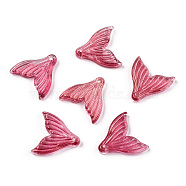 Transparent Spray Painted Glass Pendants, with Glitter Powder, Fishtail Shape, Crimson, 19x19.5x3.5mm, Hole: 1.2mm(X-GLAA-S190-009A-06)