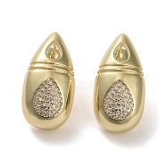 Brass Micro Pave Cubic Zirconia Stud Earrings, Teardrop, Real 16K Gold Plated, 25.5x13mm(EJEW-H308-08G-02)