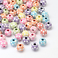 FootBall/Soccer Ball Craft Style Acrylic Beads, Sports Beads, Mixed Color, 12mm, Hole: 4mm, about 580pcs/500g(SACR-R886-06)