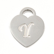 304 Stainless Steel Pendants, Laser Cut, Heart with Letter Charm, Stainless Steel Color, Letter Y, 15x12x1mm, Hole: 3x3.5mm(FIND-M017-01P-Y)