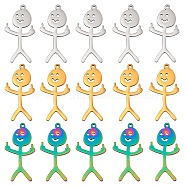 15Pcs Human Shape Charm Pendant Rainbow Stainless Steel Charm Mixed Colorful for Jewelry Necklace Earring Making Crafts, Mixed Color, 32.5x16.7mm, Hole: 1.3mm(JX477A)