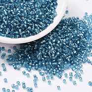 Cylinder Seed Beads, Silver Lined, Round Hole, Uniform Size, Steel Blue, 2x1.5mm, Hole: 0.8mm, about 888pcs/10g(X-SEED-H001-G13)