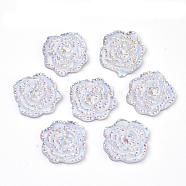 Resin Rhinestone Cabochons, Flower, White, 14x14x3mm(CRES-T012-02A)